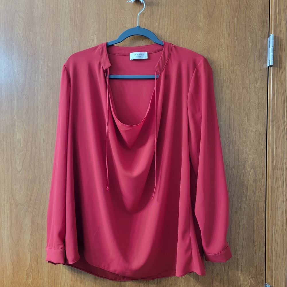 Lola & Sophie Red Cowl Neck Long Sleeve Blouse Size Medium